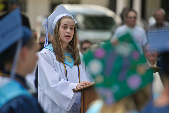 Valedictorian Sara Domas based her address on "10 life lessons we learned in kindergarten." (Herald / Jerry LeBlond)